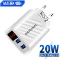 USB Charger 2 Port 20W Digital Display Mobile Phone Fast Charger For iPhone Samsung Xiaomi Quick Charge 3.0 Wall Power Adapter. 