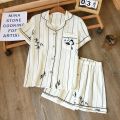 2 Pieces Pajamas Summer Female Loungewear Suit Print Home Clothes 100% Cotton Gauze Shorts Sleepwear Loose Homewear. 