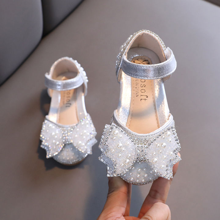 【In-Stock】 GirlsSummer flat princess sandals fashion sequins rhinestone baby shoes children's shoes party party wedding party sandals E618