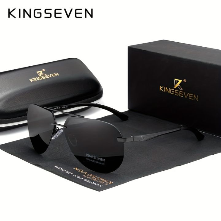 KINGSEVEN, Cool Aluminum Magnesium Frame Sunglasses, Premium Polarized Rimless Aviator Sunglasses, For Men Women Outdoor Sports Driving Fishing Cycling Supply Photo Prop