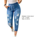 Sunnyheart Capri Denim Pants Washable Skinny Ripped Holes Capri Denim Pants. 