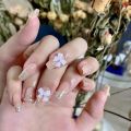 24Pcs/Set Diamond and Love Full Cover Artificial Nail Seamless Removable False Nails Capsule Fashion Pink Gradient Art Nail.
