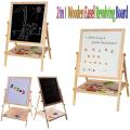 Kids 2 in 1 Wooden Easel Black Board & Magnetic White Board Double Sided REVOLVING Easel Board. 