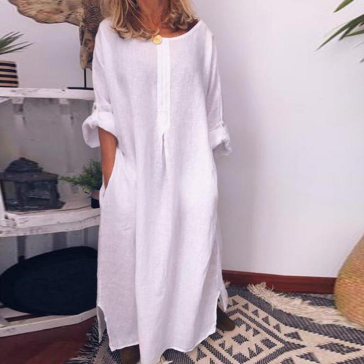 s!!!%20Casual%20Women%20Solid%20Color%20Oversize%20Maxi%20Cotton%20Linen%20Long%20Shirt%20Kaftan%C2%A0Dress%20House%20Foocus%20-%20Image%205