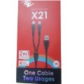 Itel ICD X21 Micro and Type-C 2 In 1 Data Cable - Black. 
