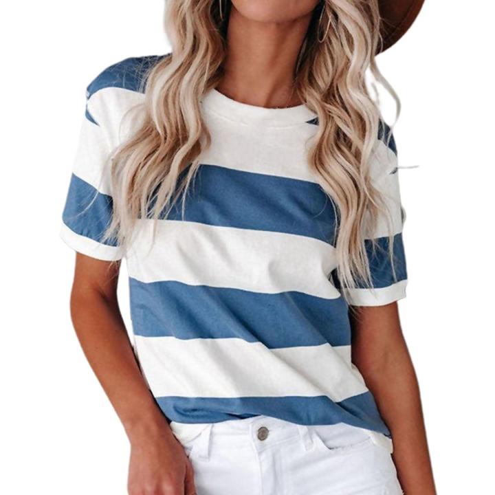 Casual T-shirt Anti-ling Leisure Female Striped T-shirt