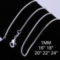 40cm-60cm Thin Real 925 Sterling Silver Slim Box Chain Necklace Women Girls Children 16-24inch Jewelry kolye collares collier. 