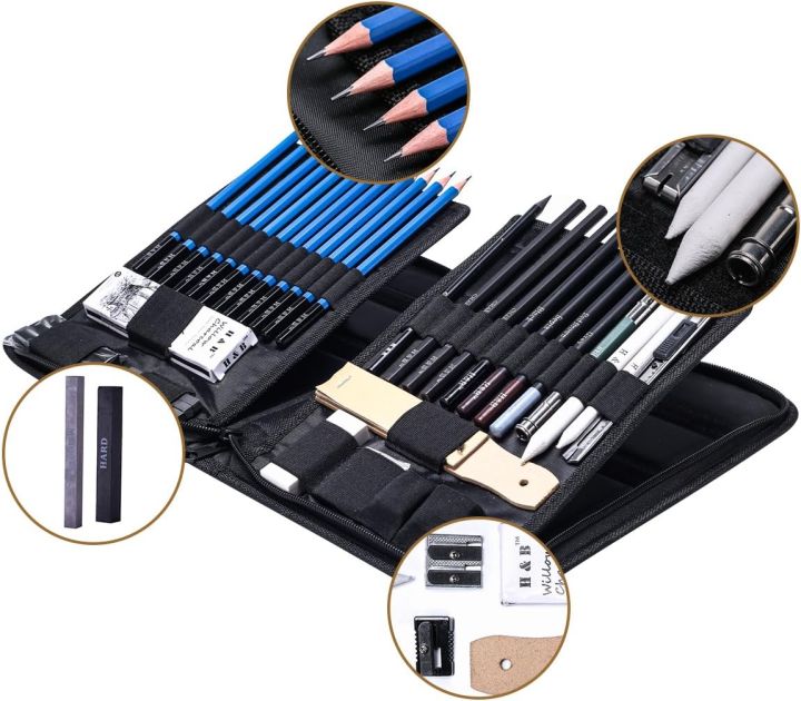 H%20&%20B%2040%20Piece%20Professional%20Sketch%20Pencil%20Drawing%20Kit,Complete%20Artist%20Kit,%20Including%20Graphite%20Pencils,%20Pastels,%20Sharpener%20and%20Eraser%20-%20Image%206