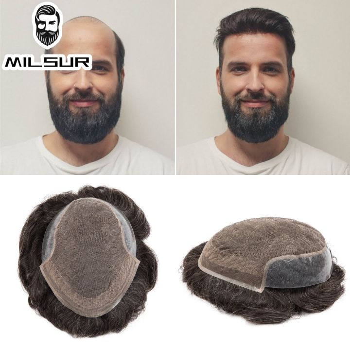 Men Toupee Lace PU Base Wigs For Men 120% Density Men's Hair