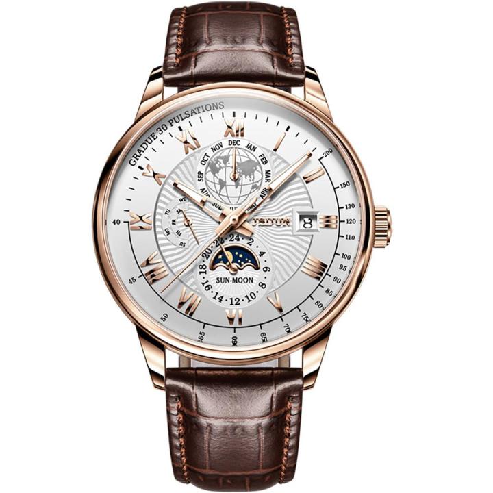 Top Brand JSDUN Luxury Men's Automatic Mechanical Watch Men's Classic Moon Phase Leather Waterproof Watch