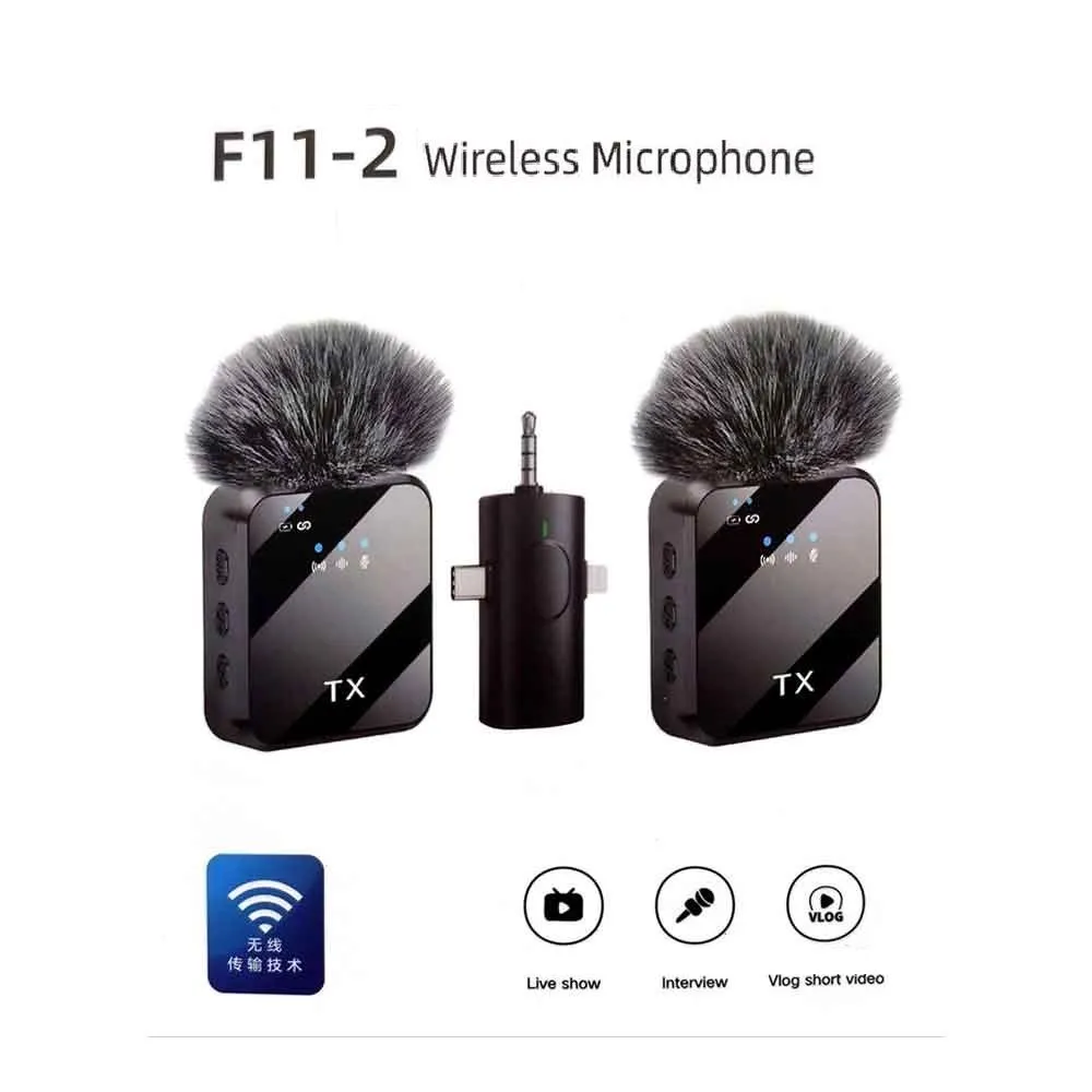 F11-2 Collar Wireless Microphone iPhone Android and Type C Supported 99 Percent Noise Cancellation