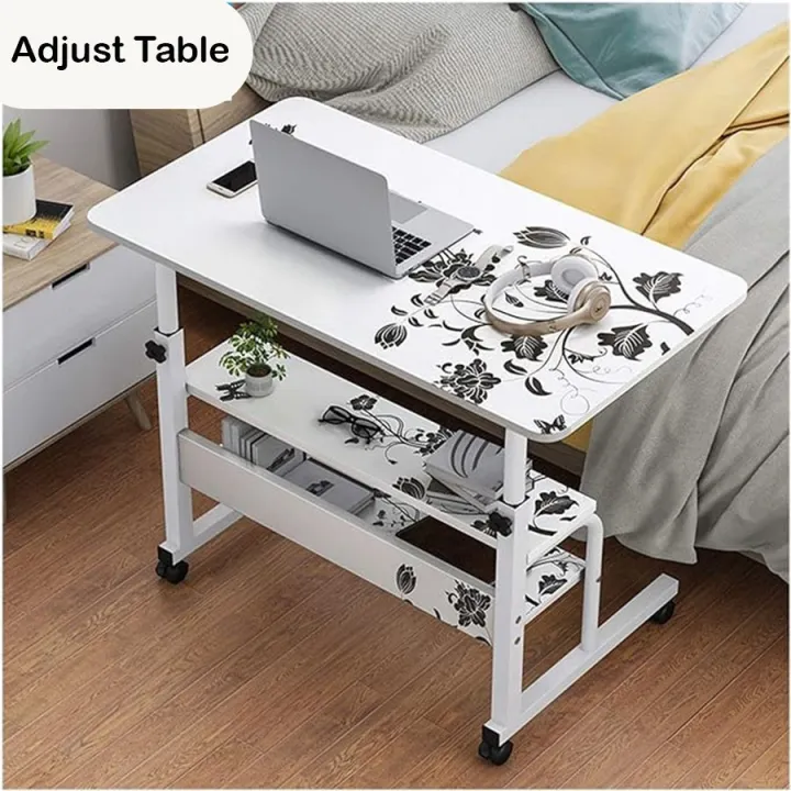 Double Layer Adjustable Reading Table (Moveable & Height Adjustable Laptop Table with 2 Shelves / Study Table / Side Table)