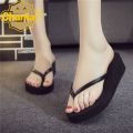 Flip Flops Women's Summer Wedge Fashion Outerwear High Heel Slippers Female Students Korean Style Platform Non-Slip Deodorant Beach Slippers. 