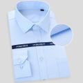 High Quality Cotton Men Dress Long Sleeve Shirt 2023 New Solid Male Plus Size Regular Fit Stripe Business Shirt White Blue.