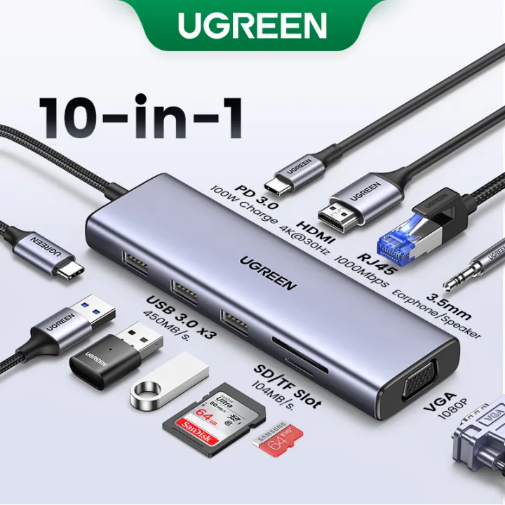 UGREEN%20USB%20C%20Hub,%2010-in-1%20USB-C%20Dongle%20Docking%20Station,%20with%204K%20HDMI%20VGA%20100W%20PD%203%20USB%203.0%20Ports%20SD%20TF%20Card%20Reader%20Adapter%20for%20MacBook%20Pro%20iPad%20-%20Image%202