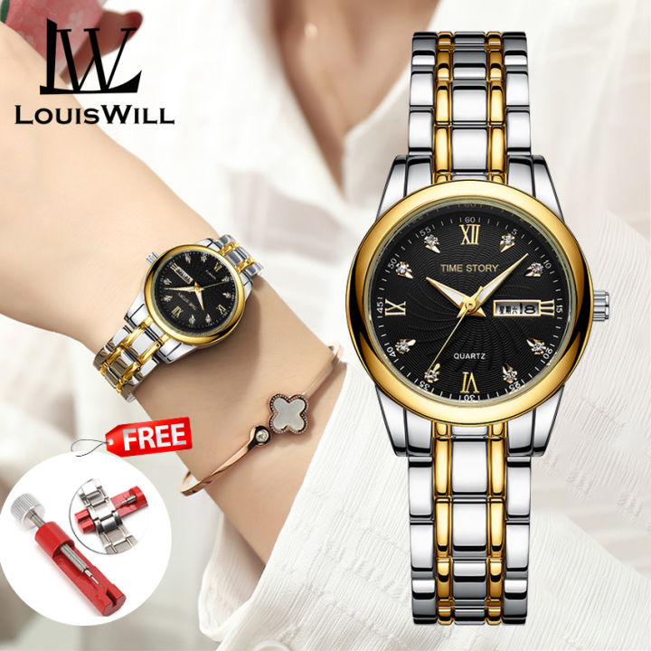 LouisWill Ladies Watch Fashion Quartz Watch Diamond Watches Steel Strap Watches 30M Waterproof Watch Thin Strap Watch Roman Numerals Dial Watches Luxury Design Watch Wristwatch With Calender Luminous Pointer