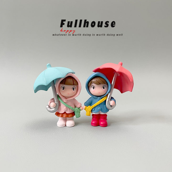 Open umbrella little girl cute cartoon desktop character knickknack creative office healing system micro landscape mini