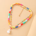Bohemian resort soft terracotta rice bead clavicle chain colorful beaded pearl necklace casual and versatile double necklace.