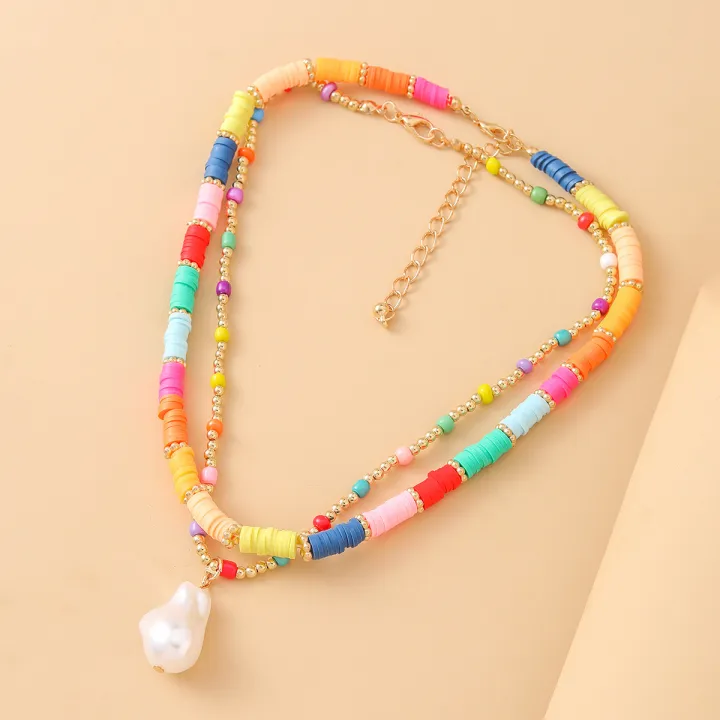 Bohemian%20resort%20soft%20terracotta%20rice%20bead%20clavicle%20chain%20colorful%20beaded%20pearl%20necklace%20casual%20and%20versatile%20double%20necklace%20-%20Image%203