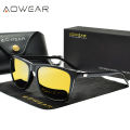 AOWEAR HD Night Vision Glasses Men Aluminium Yellow Lens Sunglasses Men Polarized Night Safe Driving Goggles Oculos Gafas De Sol.