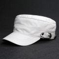Leather Flat Top Military Hat Fully Enclosed White Men's And Women's Casual Outdoor Shopping  Caps-white. 