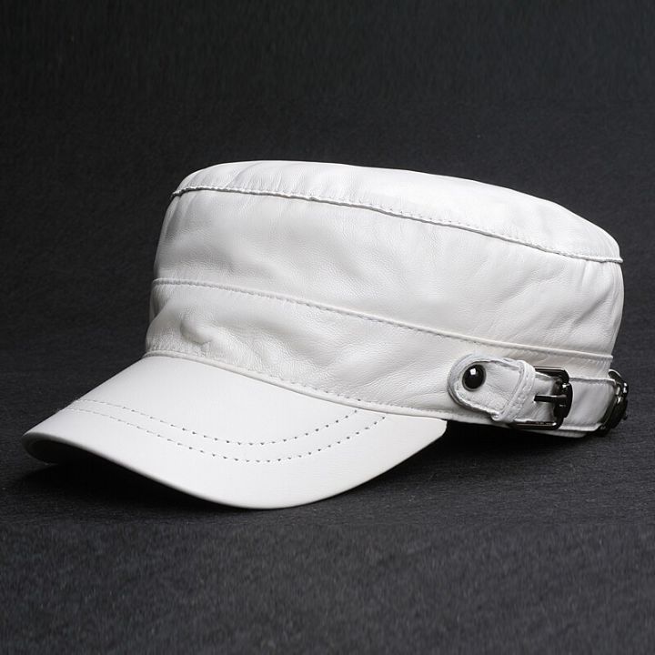 Leather%20Flat%20Top%20Military%20Hat%20Fully%20Enclosed%20White%20Men's%20And%20Women's%20Casual%20Outdoor%20Shopping%20%20Caps-white%20-%20Image%202