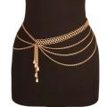 LuxHoney Fashion Gold Plated Multi-layer Curb Chain Belly Waist Chain for Women In Party with Water Drop Shape Pearl Charm.