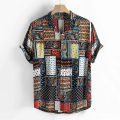 Floral Geometric Print Shirt Men Boho Street Style Hawaiian Short Sleeve Summer and Autumn.