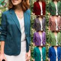 Women’s Professional Cotton Linen Blazer with Front Buttons and Lapel Design. 