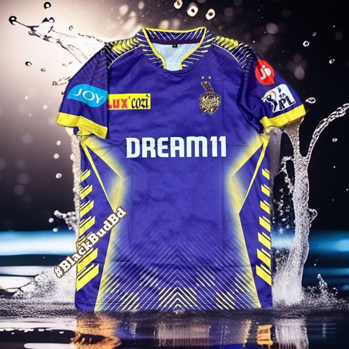 IPL Kolkata KKR Cricket Team Jersey 2024 Premium Quality Short Sleeves- Honeycomb Fabric KKR Jersey 2024