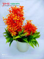 Double Head Artificial Colorful Flower With Green Leaves In Plastic Vases-28Cm/11Inc -  Home Decoration Item. 