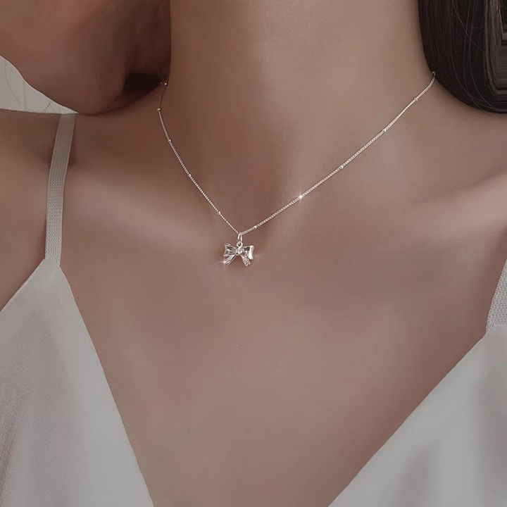Bow Clavicle Chain Necklace Fashion Alloy Pendant Necklace For Women INS Jewelry Accessories
