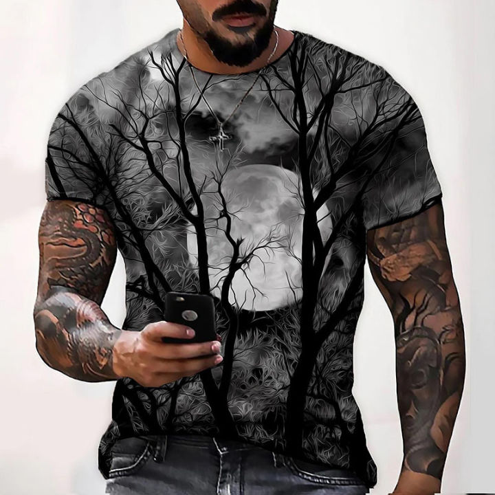 New Casual Fashion 3d Printed Moon T-shirts For Men Summer Clothing Round Neck Short Sleeve T Shirt High Quality Men T Shirt Top