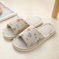Women Casual Floral Indoor Home Slippers Flower Soft Slippers Spring Autumn Flip Flops Female Linen Slides Slippers. 