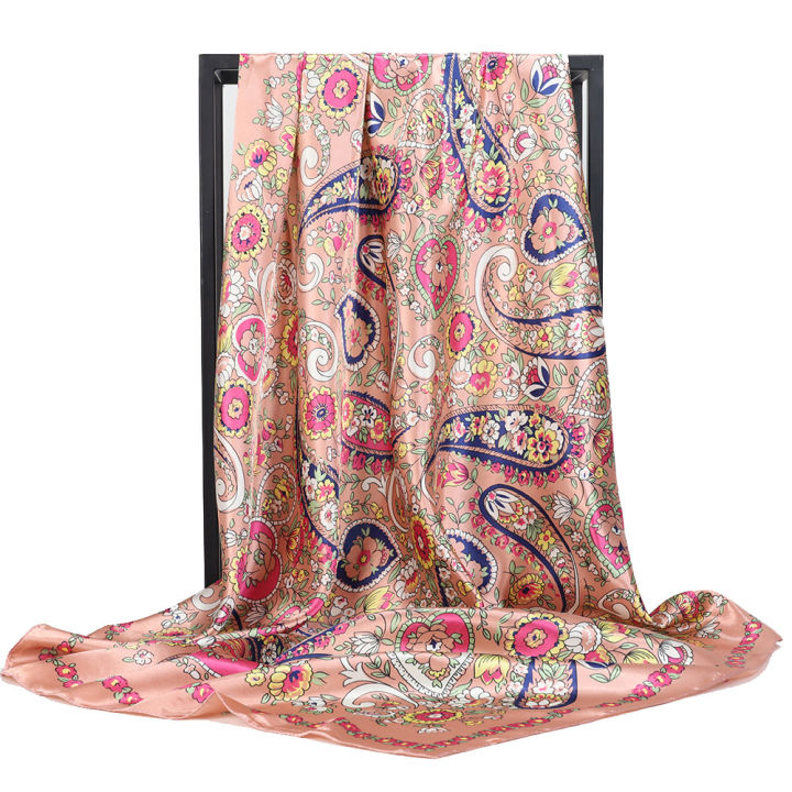 Iran Dubai Casual Headscarf 90*90Cm Large Square Scarf Retro Small Cashew Print Silk Scarf Women's Bawal