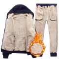 Winter Men Set Warm Thick Hooded Jacket+Pants 2PC Sets Men Lamb cashmere Hoodies Zipper Tracksuit Man Sports Suit Plus size 5XL.