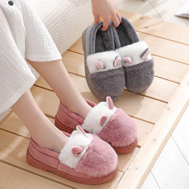 Sheep ear imitation rabbit hair, autumn winter wrapped root, indoor and outdoor home slippers, women's postpartum warm cotton shoes, snow boots