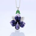 2023 New Fashion 925 Sterling Silver Jewelry Sets For Women Elegant Enamel Dark Purple Zircon Flower Necklace Ring Earrings Girl.