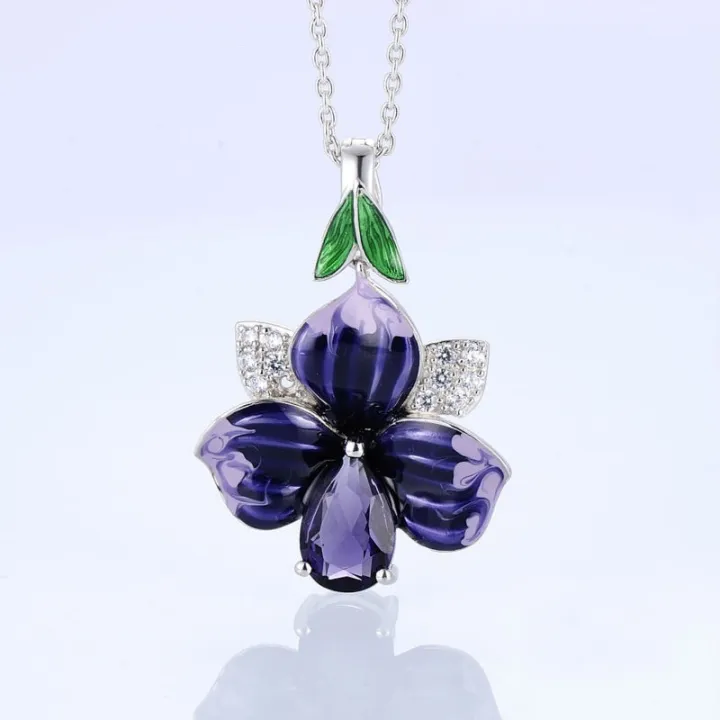 2023%20New%20Fashion%20925%20Sterling%20Silver%20Jewelry%20Sets%20For%20Women%20Elegant%20Enamel%20Dark%20Purple%20Zircon%20Flower%20Necklace%20Ring%20Earrings%20Girl%20-%20Image%206