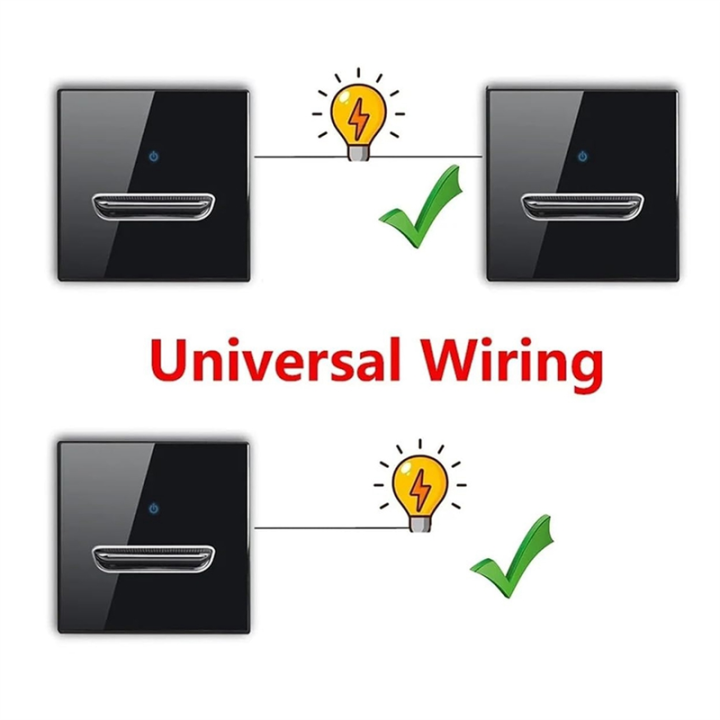 Pass Through Wall Light Switch 2 Gang Tempered Glass Panel Blue LED ...