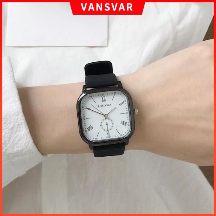 ROSIVGA Fashion Square Unisex Watch Leather Band Men Women Watches