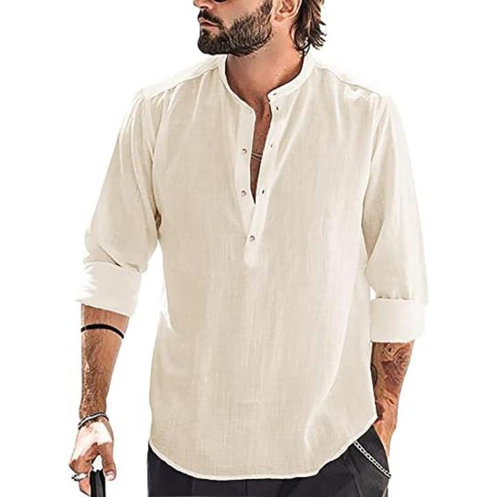 Stylish Addition - Men'S Casual Linen Cotton Fatua Shirt Men Long Sleeve Cotton Linen Shirt - Shirt For Men - Shirt - Modern - Choice Expression