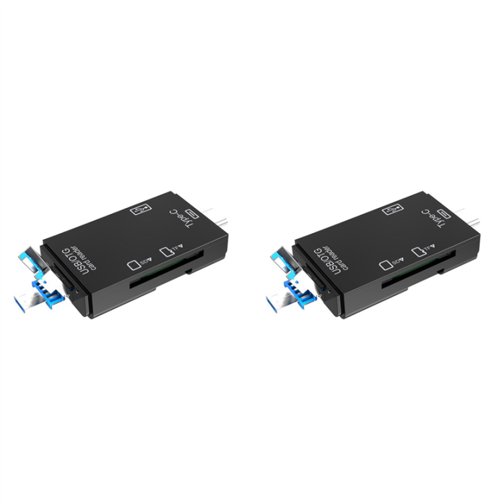 2X 6 in 1 USB 3.0 OTG Card Reader for Secure Digital/TF Cardreaders Splitter Adapter for Mobile Phone Computer-Black