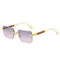 2023 New frameless cut edge sunglasses European and American fashion trends wood grain leg gradient sunglasses men's and women's universal square glasses.