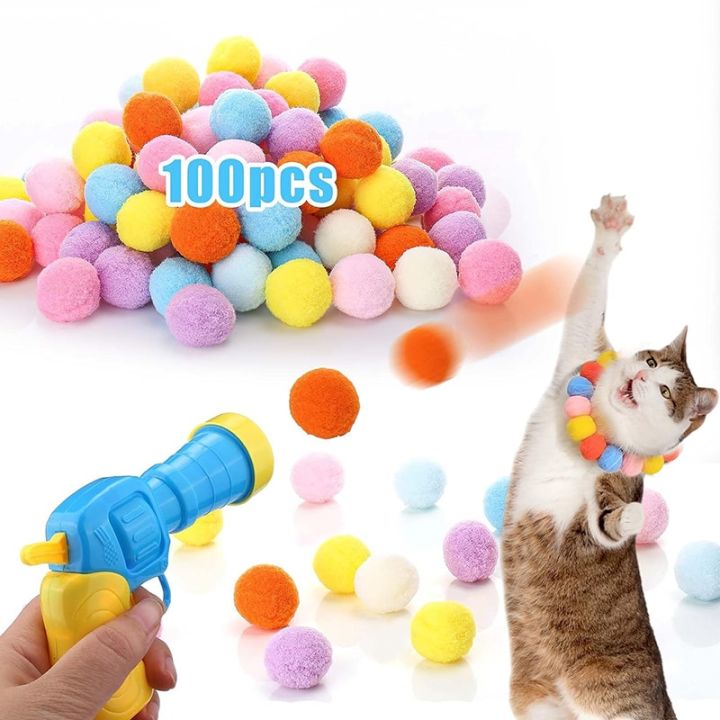 Cat Toys Interactive Launch Training Toy For Pet Kitten Creative Mini Gun Games Stretch Plush Ball Toys Pet Supplies