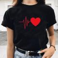 Cotton 100% Than Heart T-shirt Harajuku Style Fashion Than Heart Love Simple Fashion Large Size Loose T-shirt Women Ins Tops Tee. 