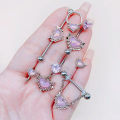 1pcs Pink Opal Heart Navel Ring Chest Ring Nose Nail Nose Piercing Belly Ring Piercing Cartilage Earring Body Piercing Jewelry. 