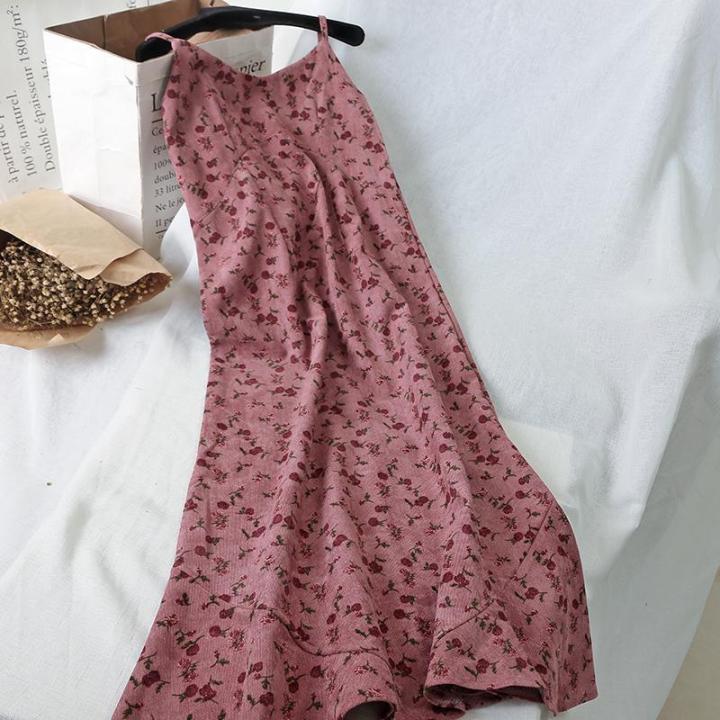 Sleeveless%20Dress%20Women%20Print%20Floral%20Spaghetti%20Strap%20Elastic%20Corduroy%20Sweet%20Students%20Beach%20Dresses%20High%20Street%20Style%20Simple%20Chic%20-%20Image%202