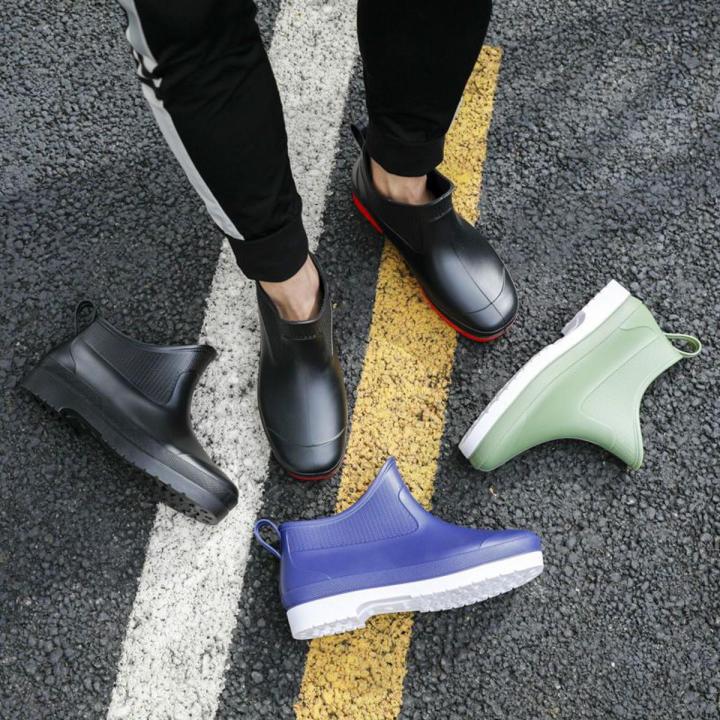 Rain Boots Men's Low-Top Wear-Resistance Stylish Rubber Shoes Non-Slip Waterproof Shoes Men's Rain Boots Short Tube Shoe Cover Construction Site Shoes Men