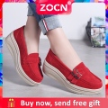 Women Wedges Shose Fashion High Heel Leather Loafers Comfortable Platform Shaker Large SIze Shoes 35-42.